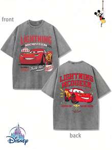 Men's Disney Washed Piston Cup McQueen Tee, Retro Racing Print, Loose Fit, Premium Cotton. - 灰色 - 查看 1