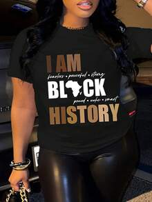 Talla Grande - Talla Grande - Camiseta Gráfica Chic - ptable, de Bo Mantenimiento y Cómoda, Camiseta Diaria de Mujer para Todas las Estaciones - Negro - Ver 2