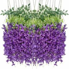 12pcs Artificial Wisteria Hanging Flowers, Fake Wisteria Wreath, Silk Vine Garland Decor For Home, Wedding Arch, Wall, Garden, Bedroom, Office, Party - Mauve Purple - View 1