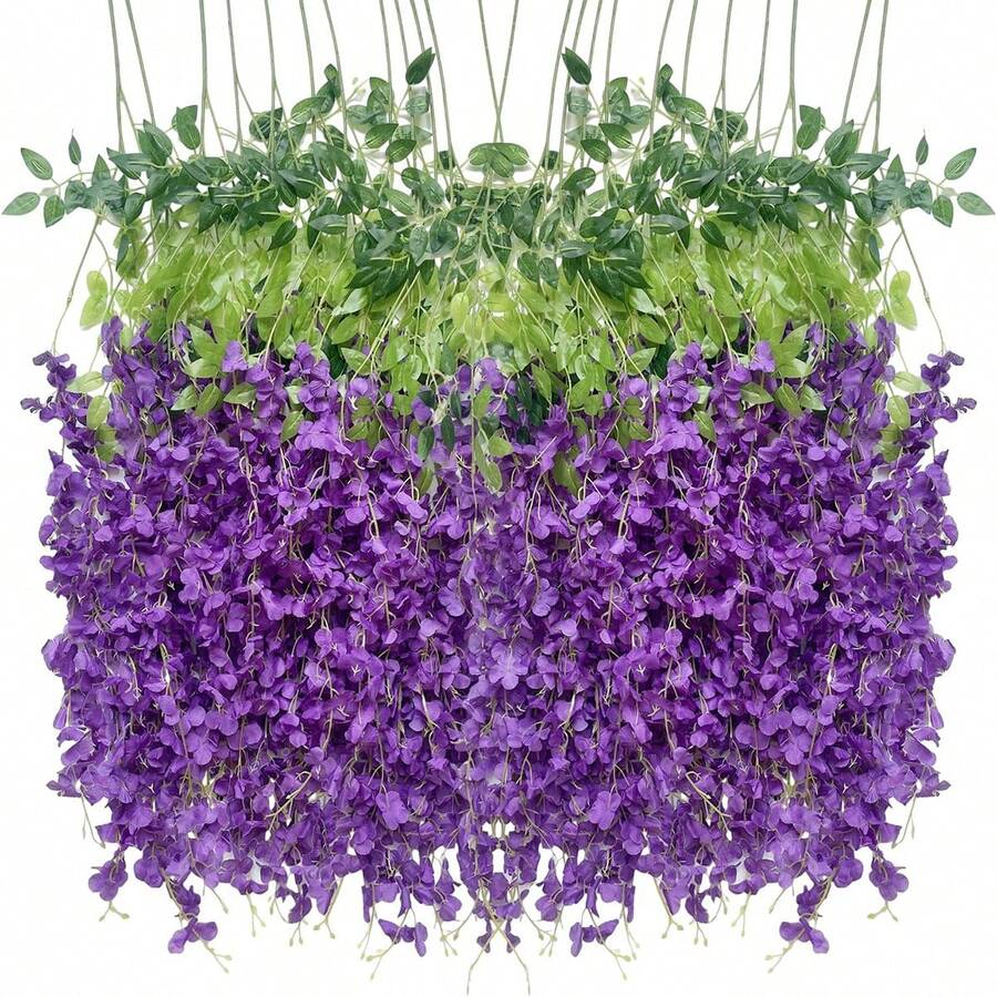 12pcs Artificial Wisteria Hanging Flowers, Fake Wisteria Wreath, Silk Vine Garland Decor For Home, Wedding Arch, Wall, Garden, Bedroom, Office, Party - Mauve Purple - View 1