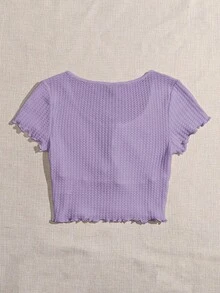 Camiseta tejida con nudo delantero ribete en forma de lechuga - Púrpura malva - Ver 2