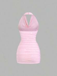 Vestido ajustado brillante con espalda descubierta y cintura fruncida, adecuado para el uso diario, graduación, fiesta del Día de la Independencia - Rosa - Ver 2