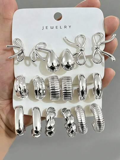 3-9 Paia di Set di Orecchini Spessi in Argento, Orecchini Spessi Ipoallergenici in Argento per Donne, Set di Orecchini alla Moda con Elementi Multipli