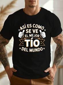 Camiseta de manga corta con cuello redondo para hombre estampado El mejor tío del mundo en español informal cómoda y ligera para el verano playeras de hombre ropa de hombre - Negro - Ver 8