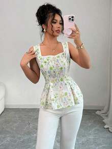 Blusa elegante sin mangas para mujer con diseño de tiras cruzadas en la espalda, talla estándar - Multicolor 4 - Ver 5