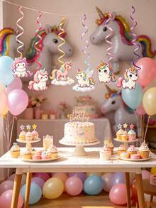 6pcs/1pc Unicorn Spiral Hanging Decor, Unicorn Party Decoration Banner, Unicorn Fairy Hanging Decor Party Supplies Suitable For Birthday Theme Party, Graduation Ceremony Decoration, Unicorn Theme Party, Indoor And Outdoor Decoration - Unicorn - View 4