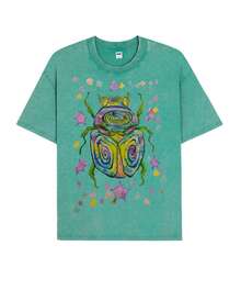 CottonWashable T-Shirt-Colorful Beetle Party Printed T-Shirt,Perfect For Everyday Wear,Gifts For Father'S Day-Summer Tops-New Summer Outfits For Women - 淺綠色 - 查看 1