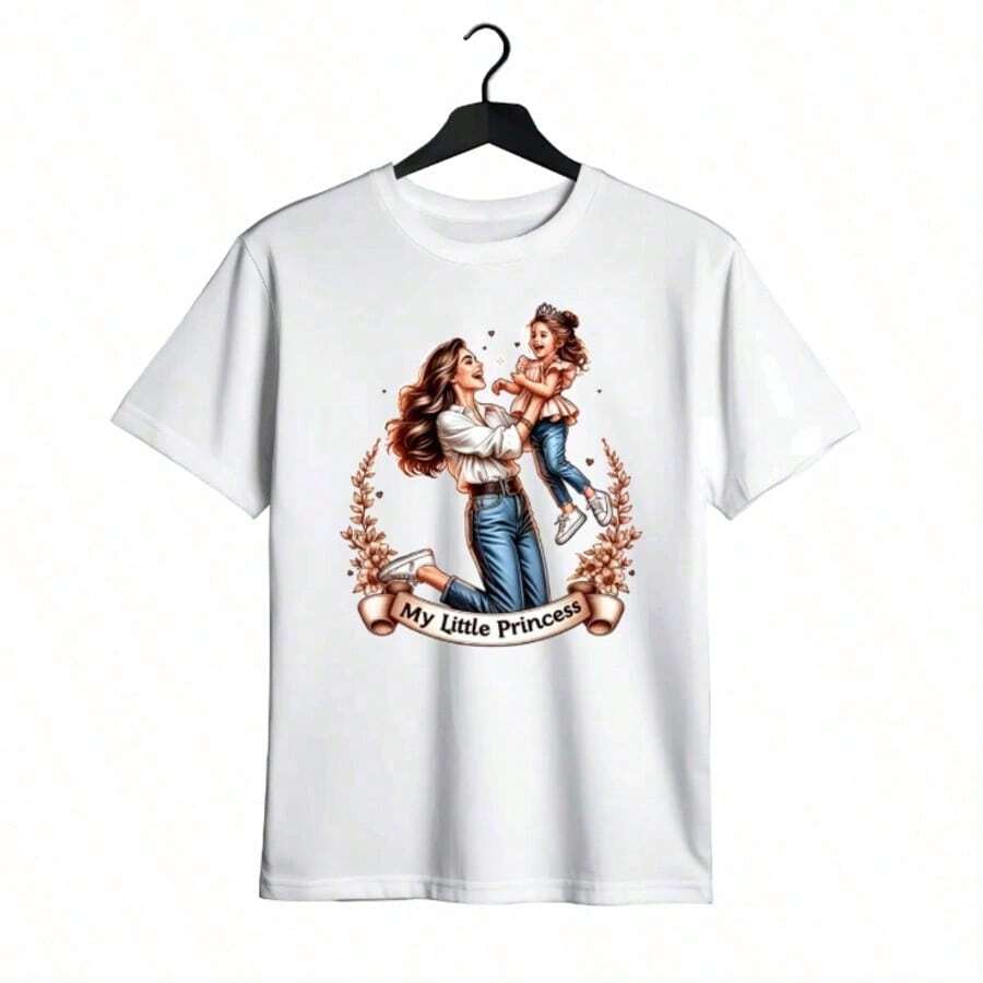 Tops para mujer de algodón casual y linda para mujer con estampado de Mi Pequeña Princesa, manga corta regular, cuello redondo, perfecta para vacaciones en la playa y uso diario informal. un regalo maravilloso para amigas, familiares o madres. El hermoso patrón floral perfecto para una madre hermosa. - Blanco - Ver 1