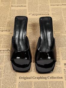 Giày sandal cao gót mũi vuông thời trang dành cho nữ, sandal hở mũi đa năng cho mùa hè. - màu đen - Xem 3