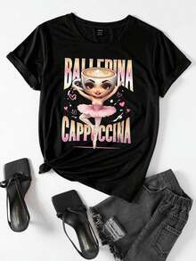 Women's Basic Short-Sleeve Capybara Print T-Shirt, Casual And Fashionable, Capybara Print T-Shirt, Cute Graphic T-Shirts For Women, Kawaii T-Shirt, Cute T-Shirt, Loose Top, Casual And Versatile, Y2k T-Shirt, T-Shirt. - 黑色 - 查看 3