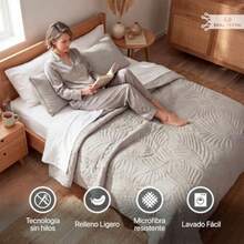 REAL TEXTIL Colcha Doble Vista con Fundas de Almohada, Edredón Ligero Capitonado Pinsonic, Edrecolcha para Verano, Sobrecama - Beige natural - Ver 3