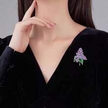 1pc Elegant Purple Lilac Flower Enamel Brooch For Women, High-End Vintage Style, Alloy Brooch For Party Or Daily Wear - Purple - View 2