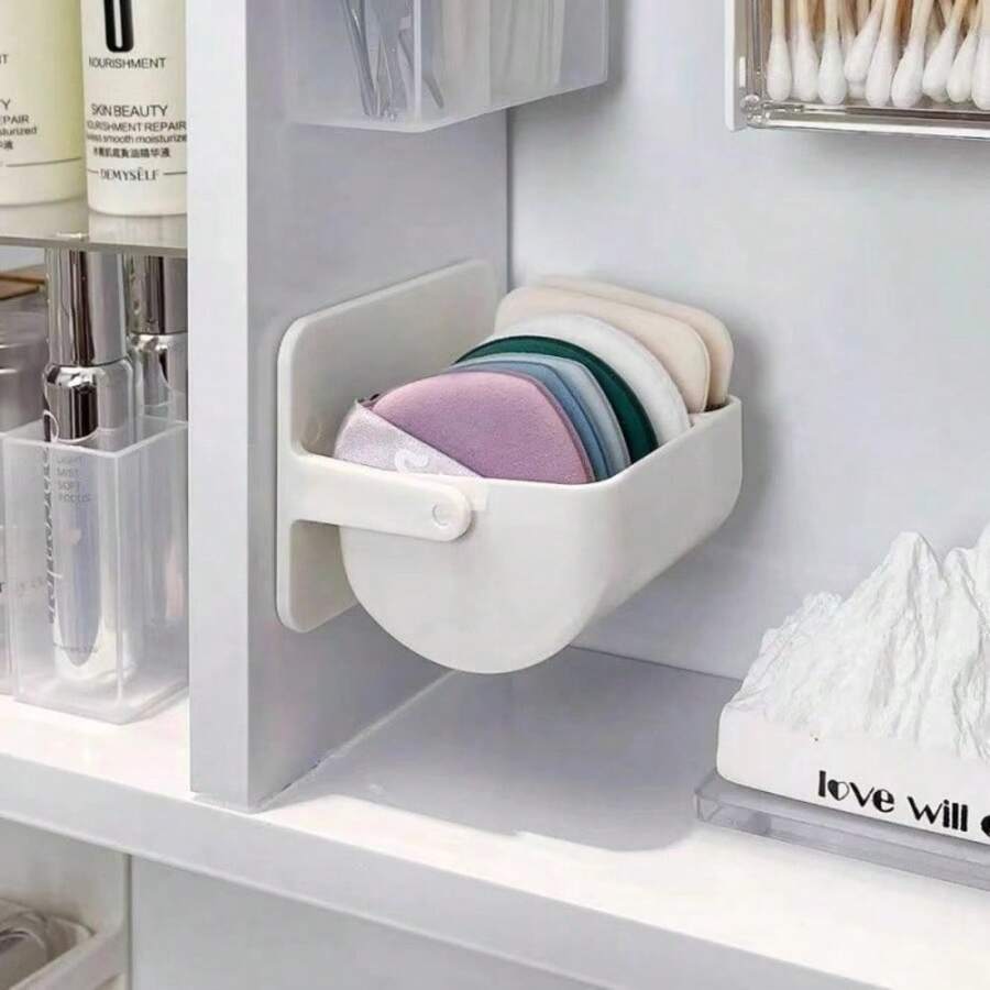 2pcs Set - Air Cushion Puff Storage Box, Sticky Makeup Sponge Holder, Powder Puff Box, Breathable Wall-Mounted Drying Rack