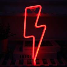 1pc Creative Dual-Color Lightning LED Neon Light, Approx. 34x13x2cm, Hanging Or Tabletop, USB/Battery Powered, Bedroom Decor Atmosphere Lamp, Versatile For Multiple Scenes - Multicolor - View 8