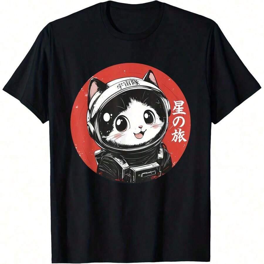GiftSpace Camiseta de Manga Corta con Cuello Redondo para Mujer, Diseño de Astronauta, Estilo Coic Explorer, Impresión a una Cara, Algodón, Suave, para Todas las Temporadas - Color 1 - Ver 1