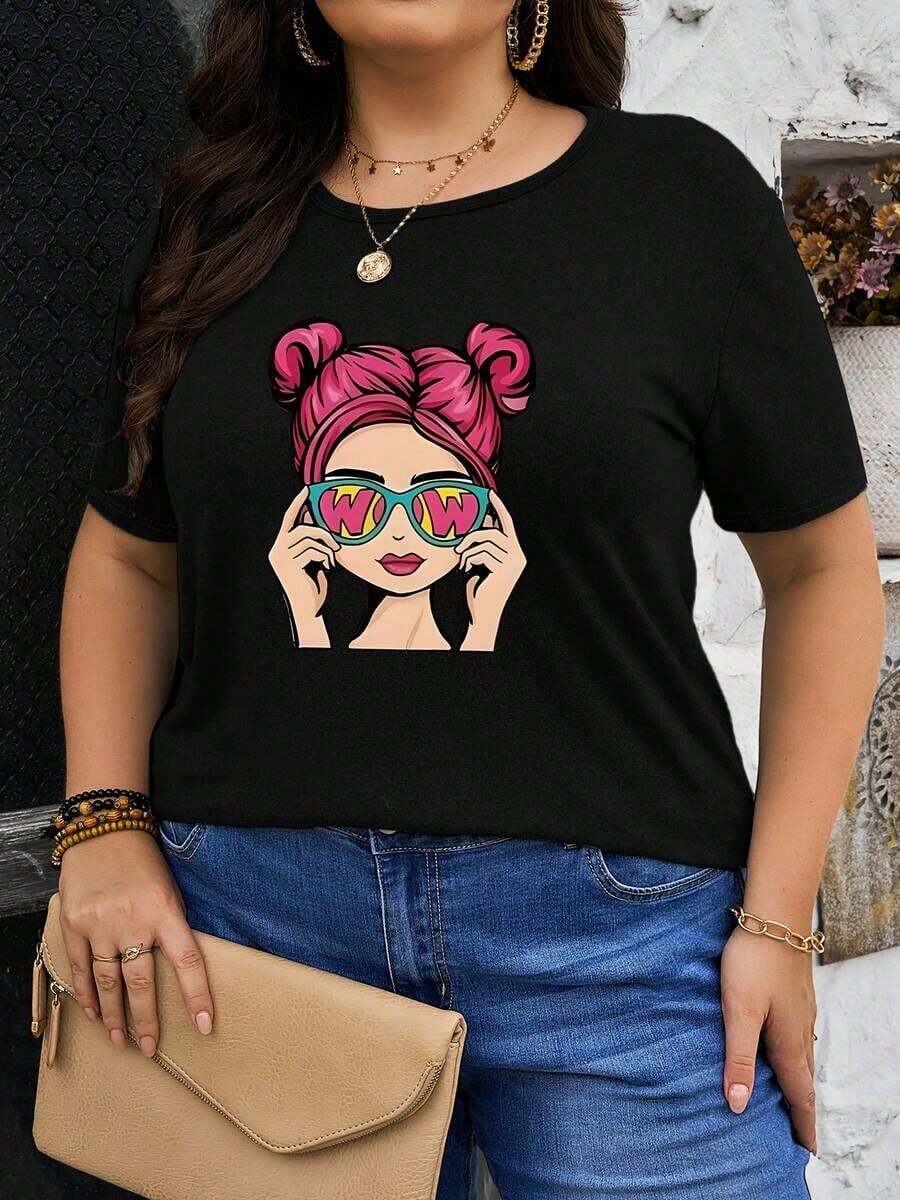NewSummerCasualMangas cortas de moda para deportes de ocio femeninas, estampado 2d con patrón, elástico y cómodo, adecuado para deportes, viajes, ropa diaria ca - Negro - Ver 1