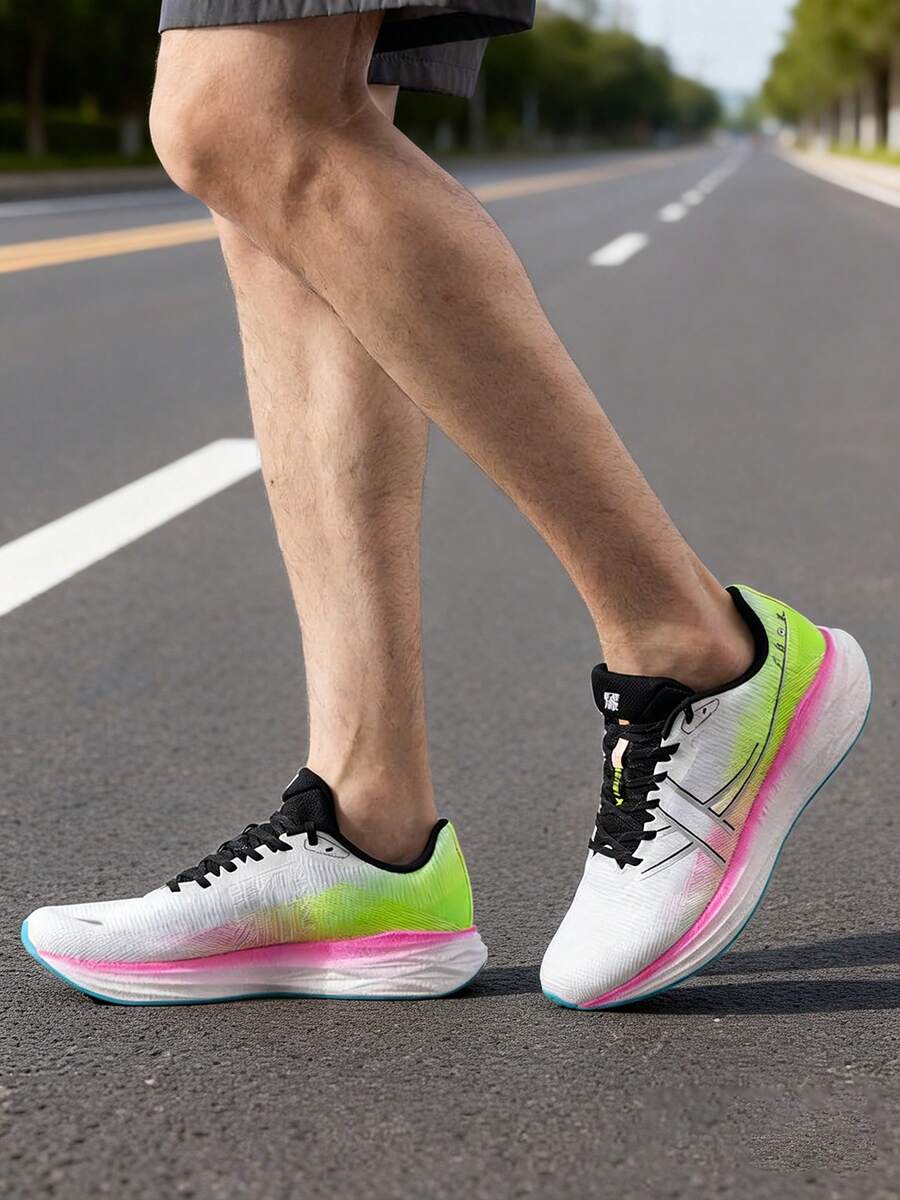XTEP Men's Running Shoes, Velocity 5.0, Comfortable Breathable Sports Shoes, Recommend Ordering One Size Up, 976419110051 Classic White/Fluorescent Green-Turquoise/Fluorescent Digital Pink - Classic White/Fluorescent Green/Fluorescent Digital Pink - View 1