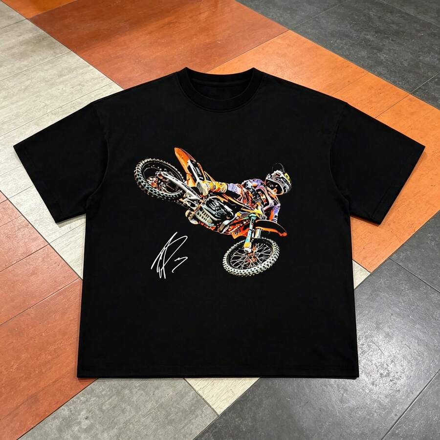 1 PCS Unisex Black Retro Racing Driver Graphic Tee, Sporty Design, Breathable Comfortable Cotton For Leisure, Outings And Summer Vacations - Black - View 1