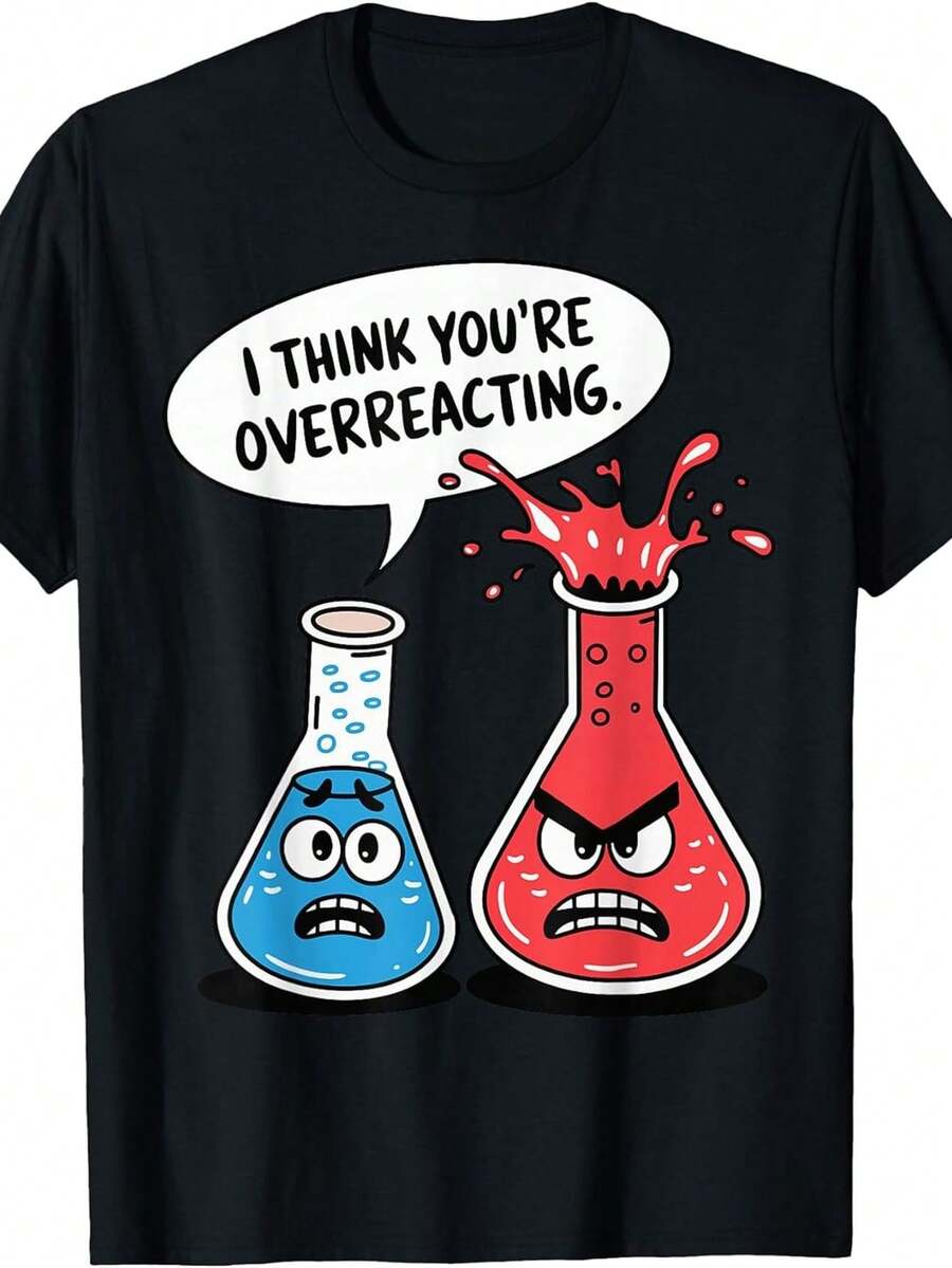 Talla Grande - Talla Grande - Talla Grande - Camiseta Gráfica Drtidara Mujer con Estructura de Matrícula de Química "I THINK You're Overreacting" | Camiseta Casuversize de Manga Corta y Cuello Redondo con Humor Científico, Regalo Drtido de Broma Científicara Químicos y Bata de Laboratorio (Negro)