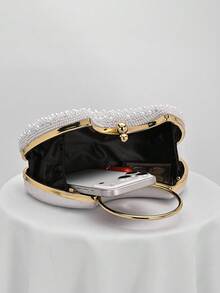 Bolso de noche de mujer con perlas, bolso de mano, bolso de embrague con correa de cadena, elegante bolso de hombro, bolso de novia adecuado para fiestas, bodas, galas, cenas, que combina con vestidos formales, vestidos de noche, vestidos de cumpleaños - Blanco - Ver 6