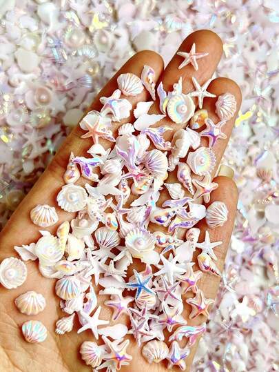 30Pcs Random Mixed ABS Gradient Mermaid Nail Decorations Set - Starfish Shell Dolphin 3D Nail Art Charms DIY Handmade Jewelry
