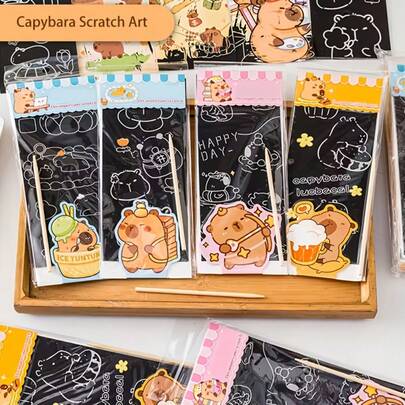 12/8/4/1 pieza Juego de marcadores de libros con diseño de capibara, adecuado para la oficina, fiestas, regalos de Navidad y temporada de regreso a clases - Rasca para revelar un diseño claro. Un juguete divertido y novedoso, también es genial como un marcador de libros asequible para fiestas.