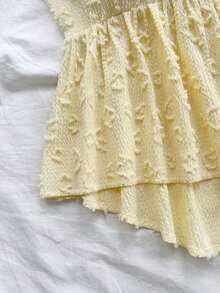 Camiseta sin mangas casual y linda para mujer, con textura de punto floral romántica y dulce, cintura elástica y bajo asimétrico suelto, color amarillo, para vacaciones de verano, graduación, boda, vuelta al colegio, fiesta de Pascua - Amarillo - Ver 4