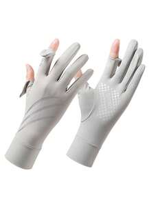 1 Pair Fingerless Sunscreen Gloves, Striped Anti-Slip Touchscreen Gloves For Cycling, Outdoor, Shopping, Sports In Summer - A - View 17