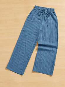 Pantalones capri de pierna ancha con textura de estilo casual de verano - Azul - Ver 10