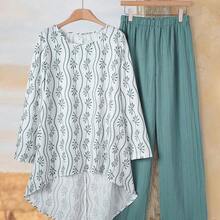 Women's Casual Commuter Solid Color Front Short Back Long Top & Floral Print Long Pants 2 Pieces Set  Omen's Full Print Round Neck Long Sleeve High-Low Hem Top And Wide Leg Pants Loose 2 Pieces Set Two Pieces Pants Set Women Blouse And Pants Set Women Ladies Casual Pants Set Women Two Pieces Outfit Summer Pants Sets Women's Solid V-Neck Short Sleeve Shirt And Printed Pants Casual Suit 2pcs Summer Women Allover Allover Print Short Sleeve Top And Solid Color Pants Set Fall Women Clothes Fall Cloth - Verde - Ver 7