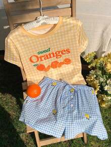 Camiseta ajustada de punto a rayas de colores amarilla para mujer - Amarillo 2 - Ver 6