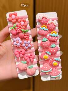 20pcs Assorted Cute Cartoon Style Hair Ties, Suitable For Daily Use Hair Accessories,Travel,Birthday - Multicolor - View 3
