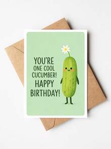 1pc "You're One Cool Cucumber" Funny Birthday Card With Envelope, Cute Vegetable Pun Greeting For Boyfriend Girlfriend Friends, Suitable For Birthdays & Celebrations, Blank Inside - A - View 10