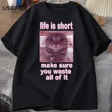 Funny Cat Meme Graphic T-Shirts, Dank Cat Memes T-Shirt, Funny Silly Cat T-Shirt, Casual Shorts For Men And Women, Printed Sleeve T-Shirts - 款式 - 查看 1