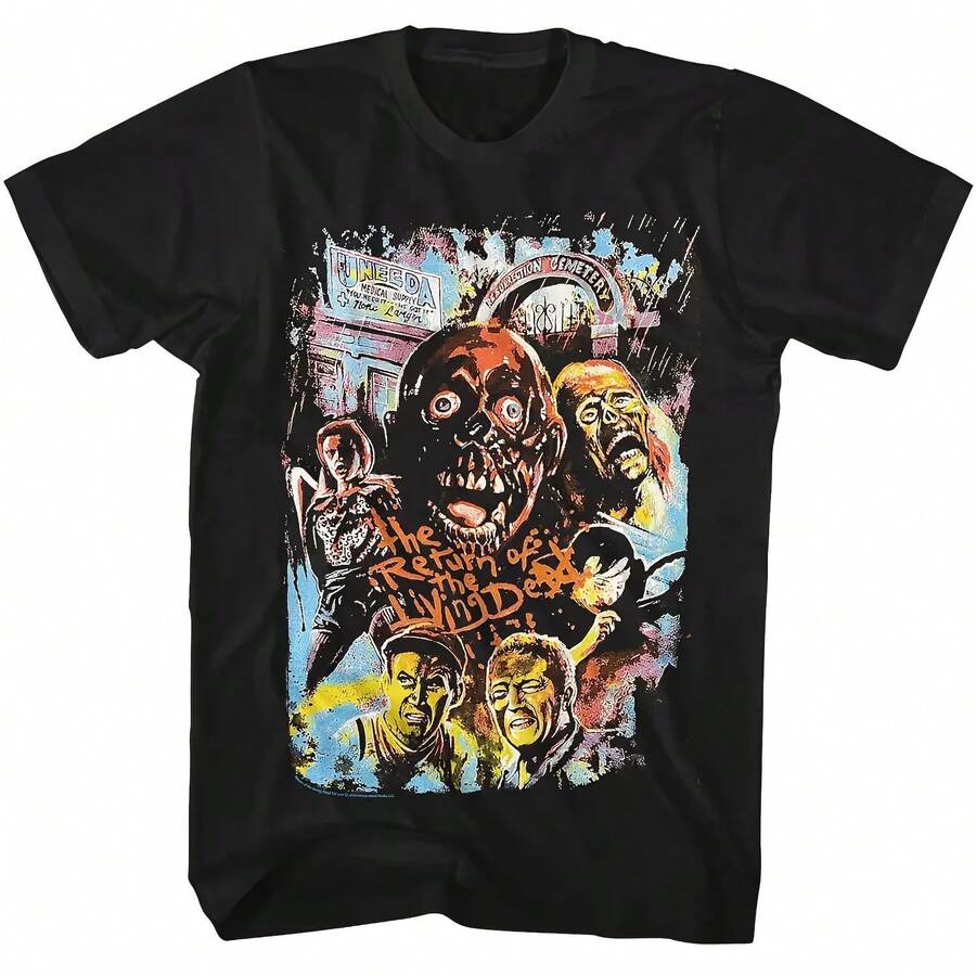 Camiseta de algodón de manga corta con estampado gráfico retro de la película The Return of The Living Dead, estilo culto de los años 80, para fanáticos del horror zombie. - forma - Ver 1