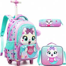 3PCS Girls Rolling Backpack With Wheels For Kids 3D Animal School Roller Backpack,Carry On Travel Luggage With Lunch Bag And Pencil Case For Girls Ages 5-12 - Multicolor Girls Trolley School Bag - View 2