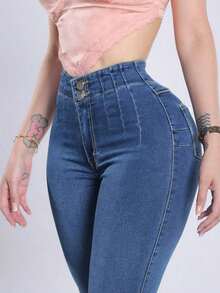 Jeans de talle alto, pantalones lápiz de ajuste ceñido para realzar la figura, adecuados para primavera y verano, vacaciones, festivales, vaquera, pantalones, salir, pantalones vaqueros de mujer, vaquera, jeans de mujer, casual con curvas - azul claro - Ver 1