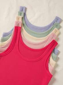 LUNE Camiseta de tirantes casual y versátil de unicolor y cuello redondo para mujer - Multicolor 5 - Ver 4