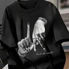Single Garment, Not A 3-Piece Set. 1 Piece/Set Of Long-Sleeved T-Shirts Suitable For Streetwear. Oversized Crew Neck Top For Daily Outings, Camping, Concerts, Hip-Hop, Rock, And Rap Events. A Unisex, Loose-Fitting, Printed T-Shirt. Featuring A Tropical Print, This Simple Yet Stylish Piece Is An Essential For A Relaxed Holiday Look, Perfect For Occasions Like Halloween And Mexican Independence Day. - 黑色 - 查看 2