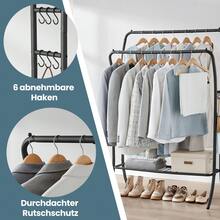 SONGMICS Clothes Rack, Clothing Rack With Shelves, Garment Racks Heavy Duty, Double Rod Clothes Rack With 6 Hooks, Clothes Storage And Display, For Living Room, Bedroom - 黑色 - 查看 3