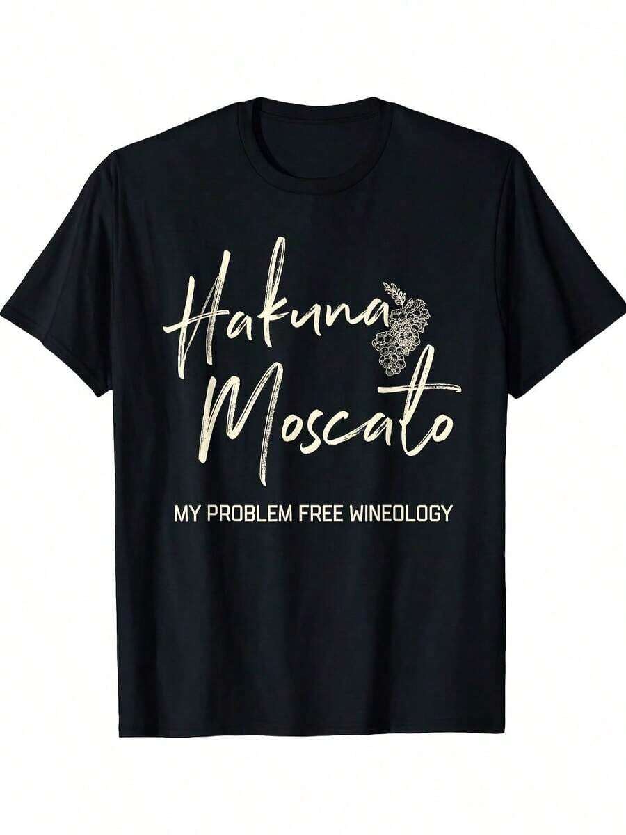 1 camiseta Hakuna Moscato Drink Wine Tasting Lovers para todas las estaciones, de algodón, con estampado en una sola cara, cuello redondo y manga corta _1180g 100% algodón, los diseños están completamente estampados. Unisexo. - Negro 6 - Ver 1