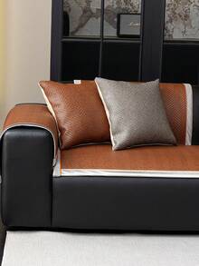 1pc Summer Cool Breathable Soft Woven Solid Color Sofa Cover, Washable Non-Slip Furniture Protector, Suitable For Living Room, Bedroom, Study, Outdoor, 1/2/3/4 Seater Comfortable Modern Sofa Cover - Coffee Brown - View 5