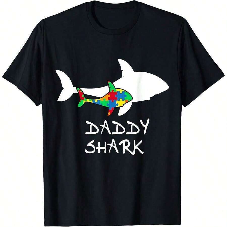1 pieza de camiseta inspiradora con diseño de pieza de rompecabezas Daddy Shark para concientización sobre el autismo, para mujer, para hombre, camiseta de regalo, camisetas a juego para la familia, estilo casual, unisex, camiseta para fiestas, tallas S-5XL, 100% algodón, negro, 180g, 100% algodón, todos los diseños están impresos. Unisexo. - Negro 12 - Ver 1