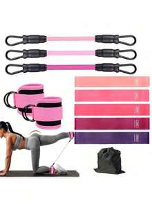 Kick Resistance Band For Hip And Leg Strength Training, Ankle Strap Strength Training, Jumping Taekwondo Training Band, Ankle Elastic Rope Resistance Ring - Pink and Black Glossy Set, Gradient Pink Pound Resistance Ring - View 4