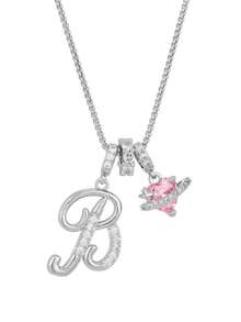 1 pieza Collar de acero inoxidable dorado con colgante de corazón rosa, letra personalizada y circonita cúbica exquisita, collar con letra de nombre simple, regalo de moda para novia, mamá, familia, amiga, hija, adecuado para aniversario, Día de San Valentín, Día de la Madre, cumpleaños, graduación, uso diario, boda, baile de graduación - Plateado - Ver 20