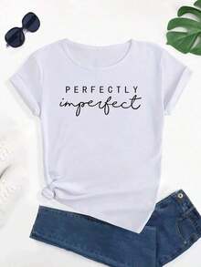 Women's Summer T-Shirt With Letter Print - Casual Round Neck Sports T-Shirt > Beautiful. - White - View 7