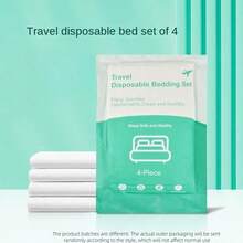 Set de 4 piezas de ropa de cama desechable y portátil para viajes, ropa de cama de hotel de un solo uso, ropa de cama para viajes de negocios para hotel, hospital, tren, camping, playa, vuelta al colegio, empaque con diseño aleatorio - Multicolor - Ver 12