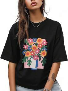 Camiseta versátil para el día a díaWomen T-Shirt,Crewneck Tee Abstract Floral Short Sleeve Casual T Shirts,camisetas de Pascua para bebés niñas,Ropa de verano,Láminas de anime,Ropa de apoyo esencial para la Copa del Mundo,Camisetas con diseños gráficos para niños pequeños, aptas para el uso diario,Camiseta de hombre - Negro - Ver 6