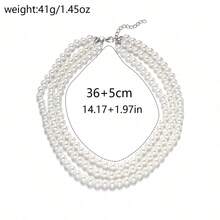 1pc Fashion Faux Pearl Triple Layer Necklace, Suitable For Important Occasions And Beach Parties - Multicolor - View 10