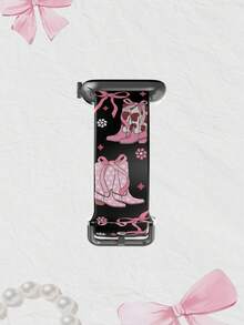 1條黑色背景西部牛仔風粉色靴子與小花矽膠錶帶，適用於Apple Watch 38mm 40mm 41mm 42mm 44mm 45mm 46mm 49mm，柔軟舒適可替換運動錶帶，適用於Series Ultra/S11/S10/SE/8/7/6/5/4/3/2/1 智慧手錶，獨特個性化情人節禮物時尚配件 - 彩色 - 查看 4
